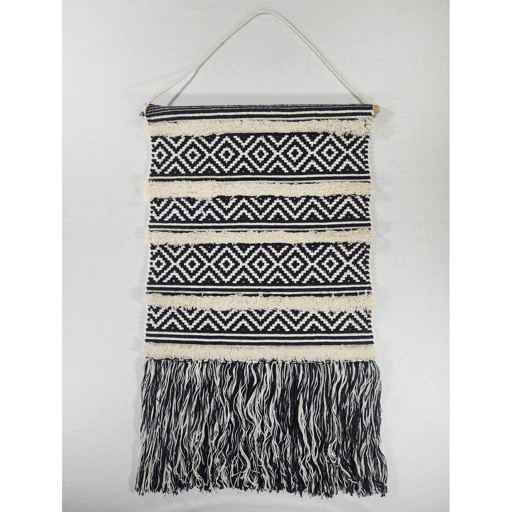 Textured Wall Hanging Geometric Chevron Tapestry Woven Fringe Tufted Cottagecore
